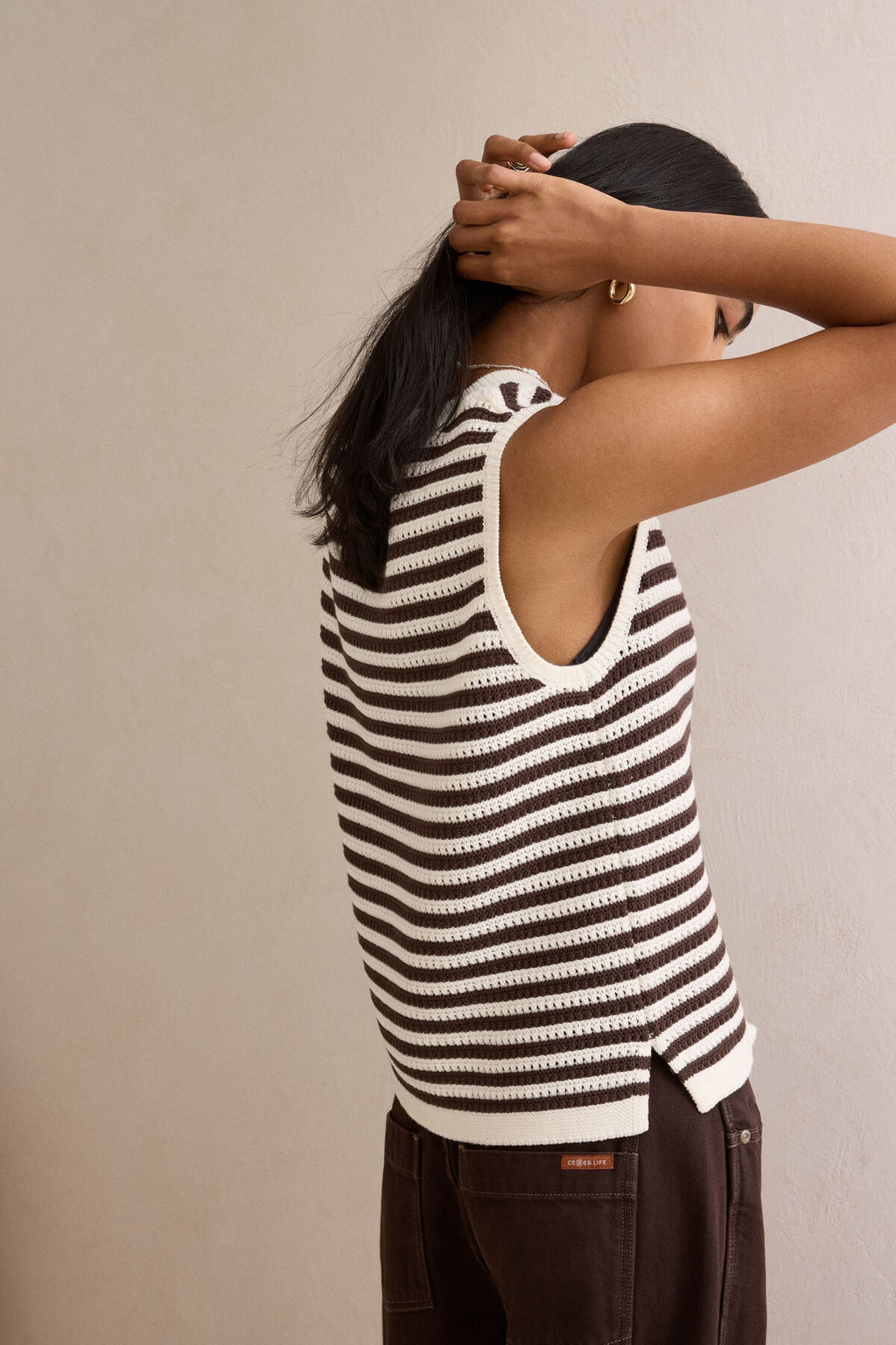 CERES LIFE MADDY MESH TANK - BRUNETTE STRIPE