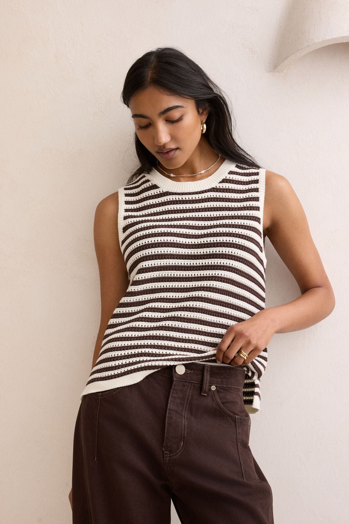 CERES LIFE MADDY MESH TANK - BRUNETTE STRIPE