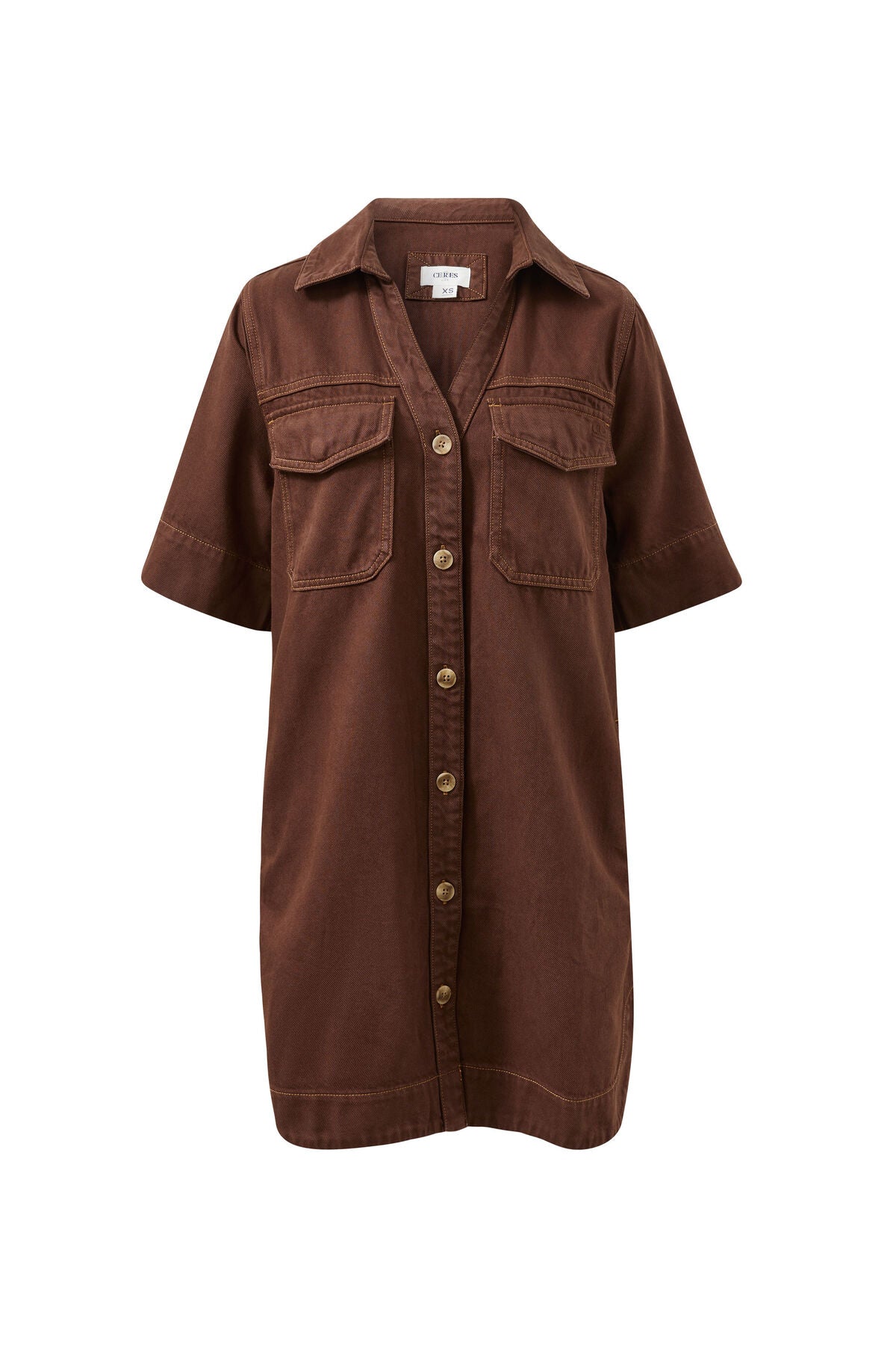 CERES LIFE BONNIE RELAXED SHIRTDRESS - CHOCOLATE