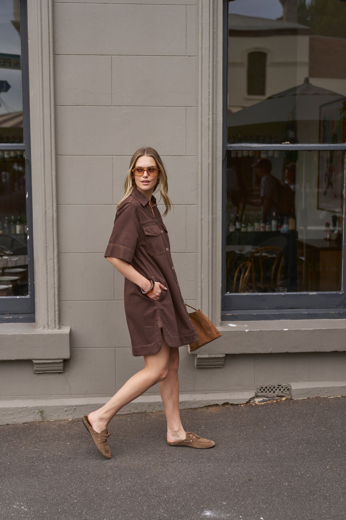 CERES LIFE BONNIE RELAXED SHIRTDRESS - CHOCOLATE