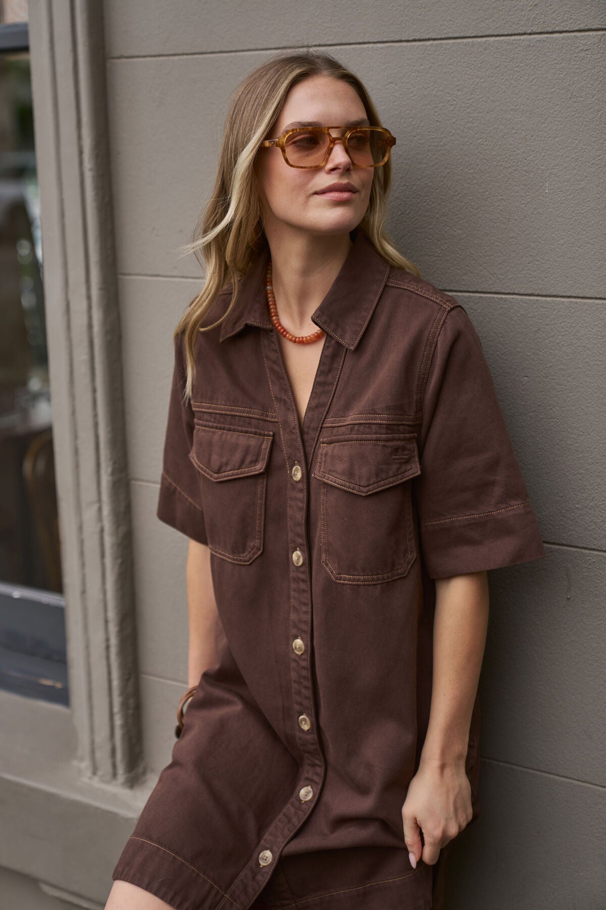 CERES LIFE BONNIE RELAXED SHIRTDRESS - CHOCOLATE