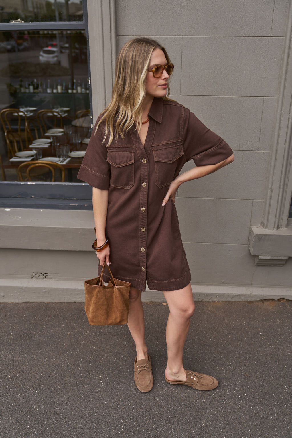 CERES LIFE BONNIE RELAXED SHIRTDRESS - CHOCOLATE