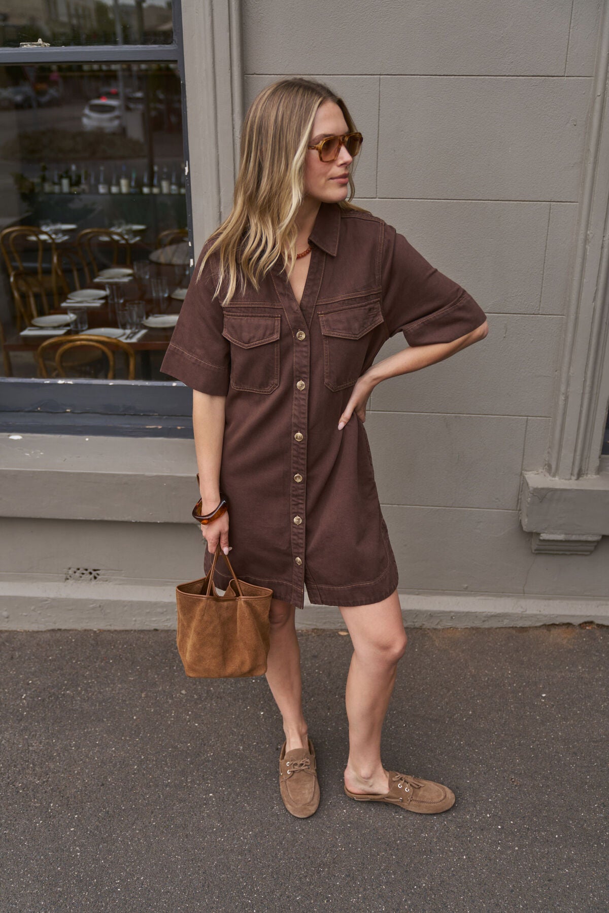 CERES LIFE BONNIE RELAXED SHIRTDRESS - CHOCOLATE