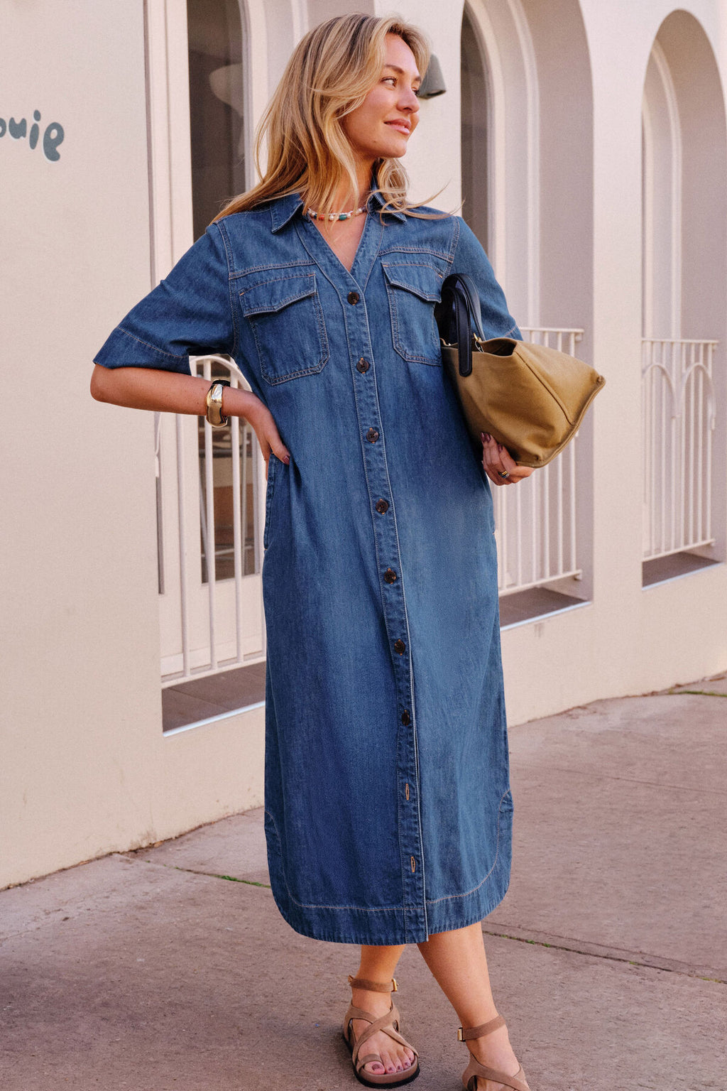 SLOANE SHORT SLEEVE MIDI DRESS - TRUE INDIGO