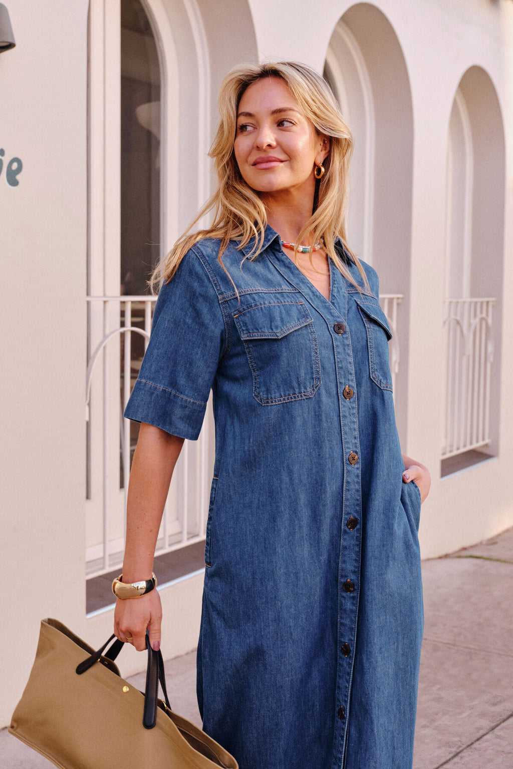 SLOANE SHORT SLEEVE MIDI DRESS - TRUE INDIGO