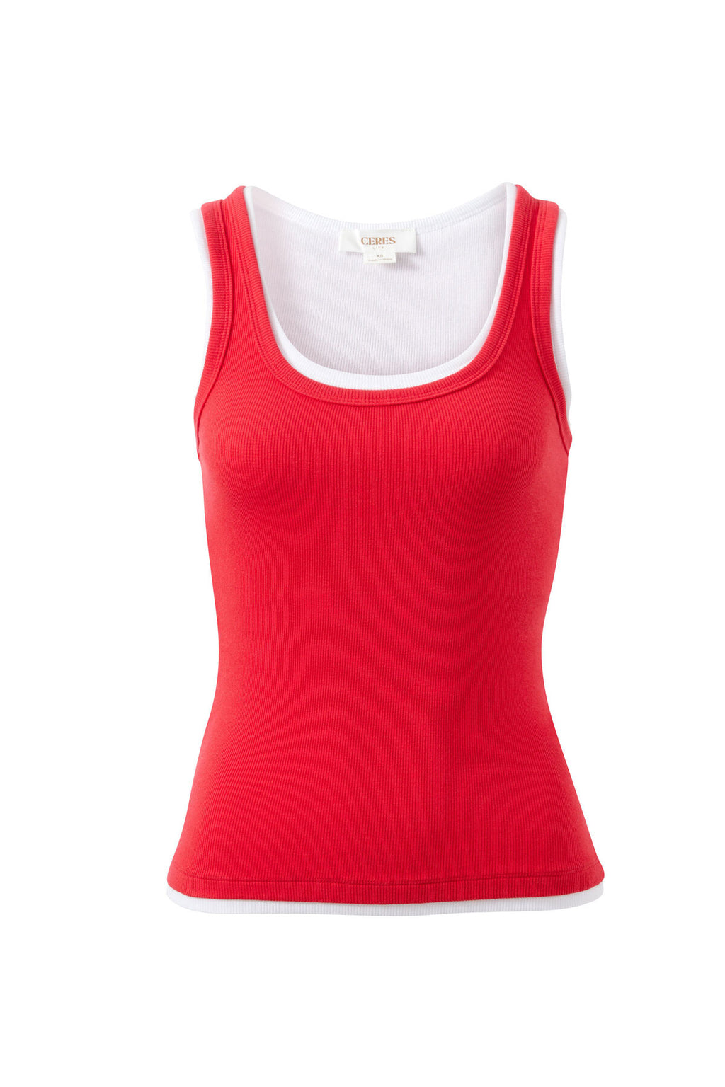 CERES LIFE SKYLAR LAYERED RIB TANK - RED/WHITE