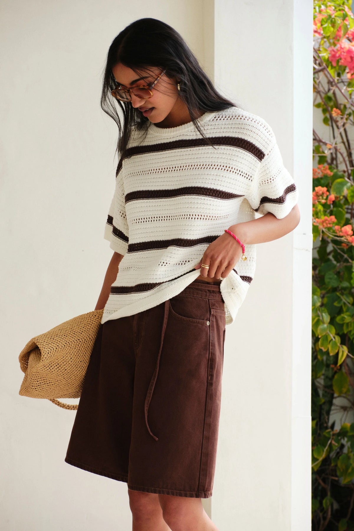 CERES LIFE NELLIE BOXY KNIT TEE - BRUNETTE WIDE STRIPE