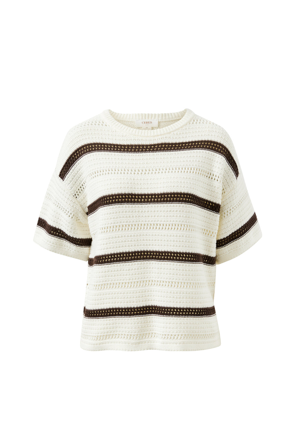 CERES LIFE NELLIE BOXY KNIT TEE - BRUNETTE WIDE STRIPE