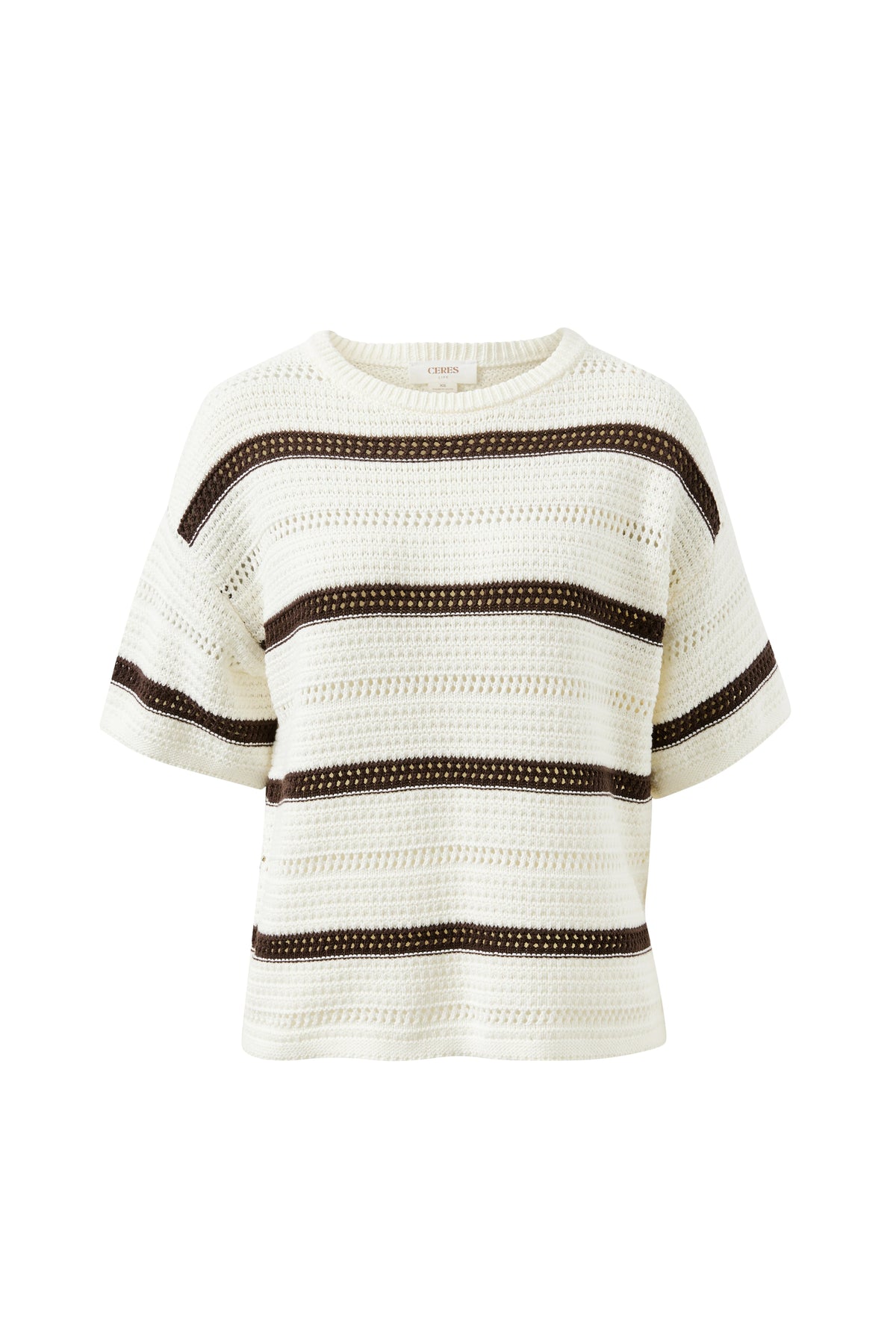CERES LIFE NELLIE BOXY KNIT TEE - BRUNETTE WIDE STRIPE
