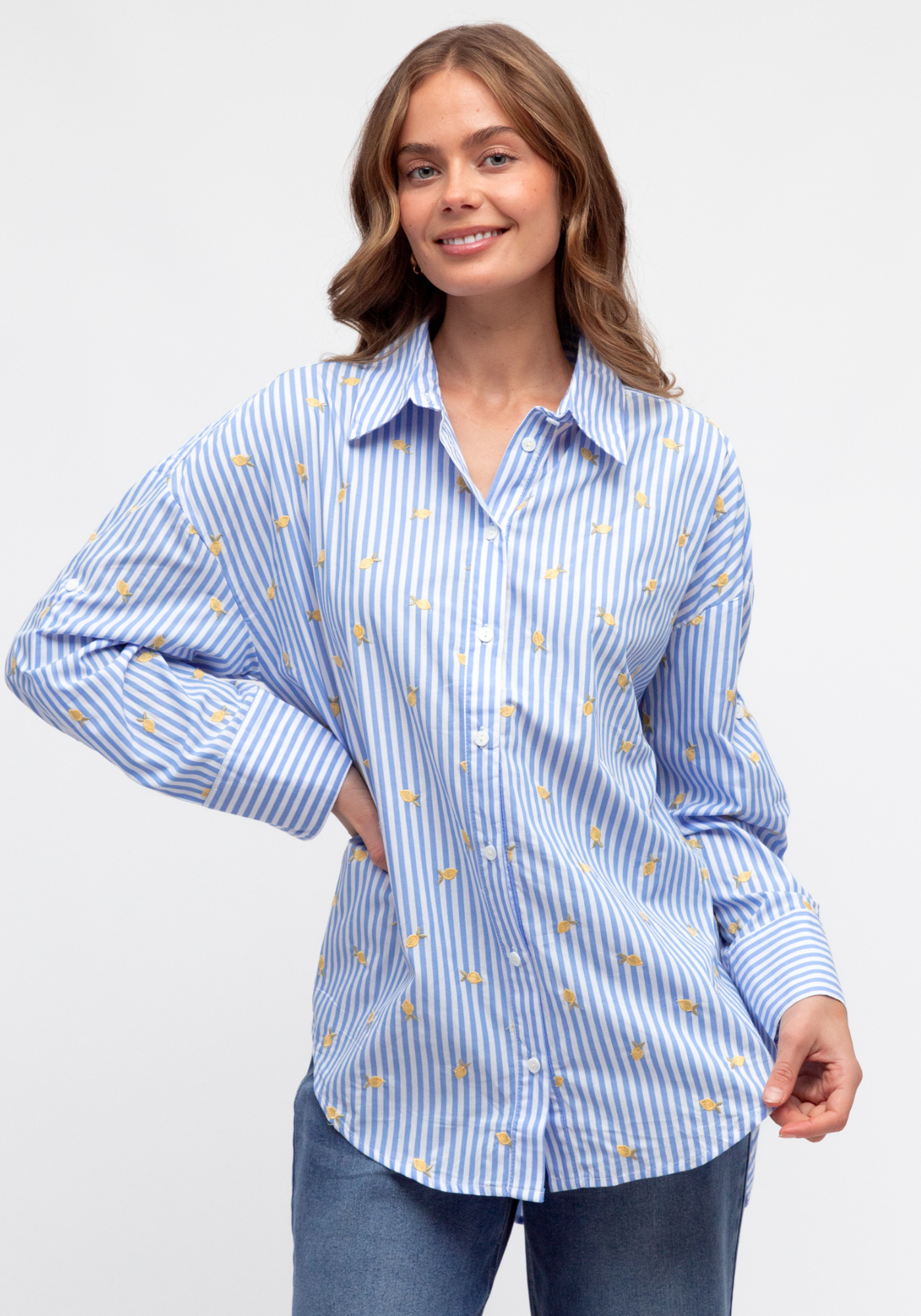 KIMMY BUTTON THROUGH SHIRT - BLUE STRIPE