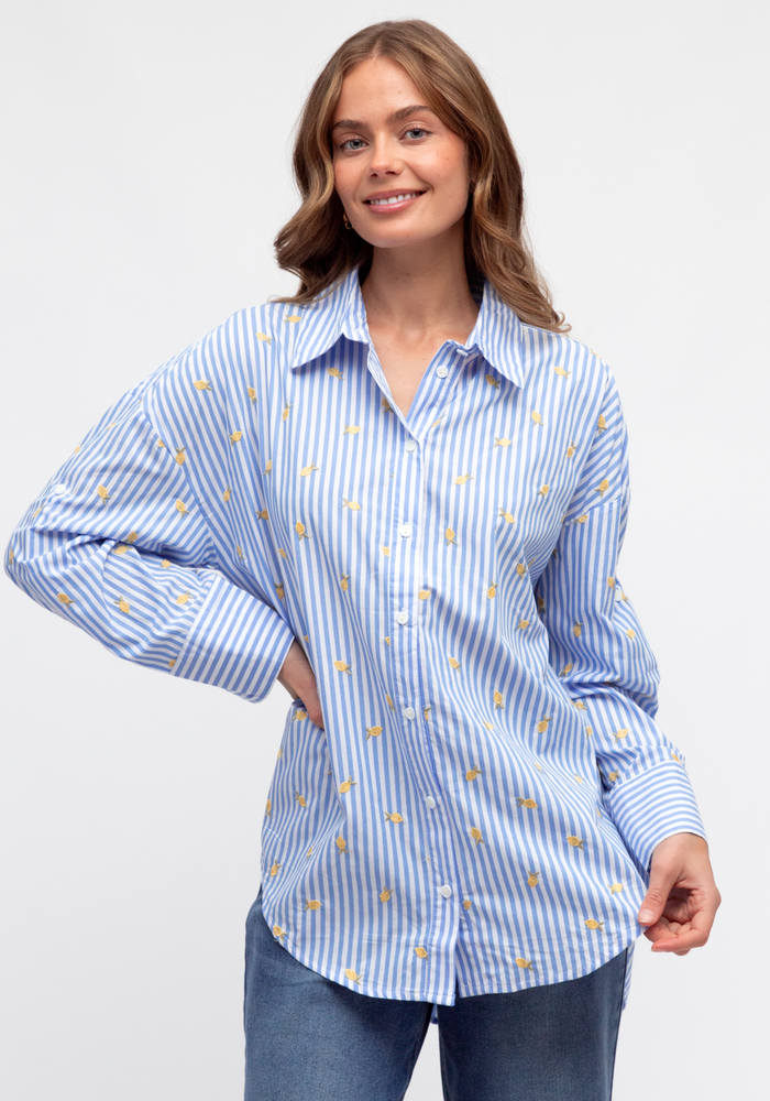 Load image into Gallery viewer, KIMMY BUTTON THROUGH SHIRT - BLUE STRIPE