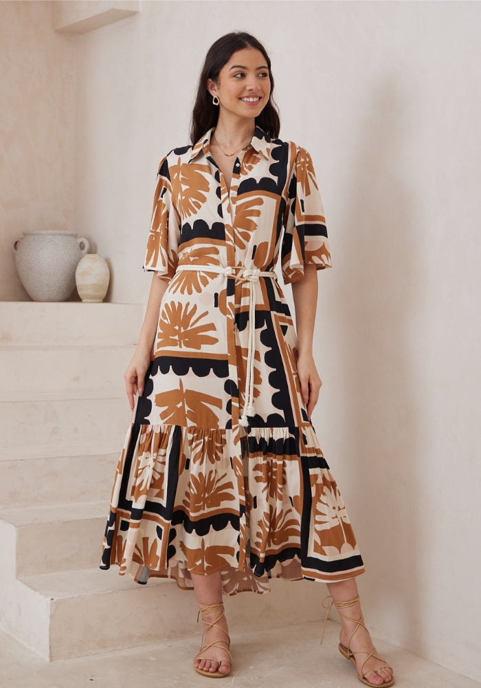 Load image into Gallery viewer, ALBA BUTTON THROUGH MAXI DRESS - NEUTRAL PRINT