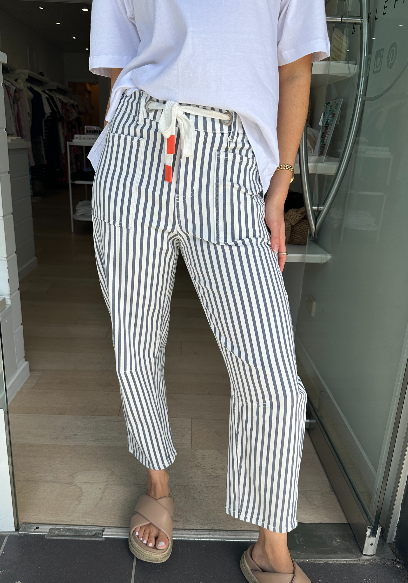 CARTER BARREL JEAN - NAVY STRIPE