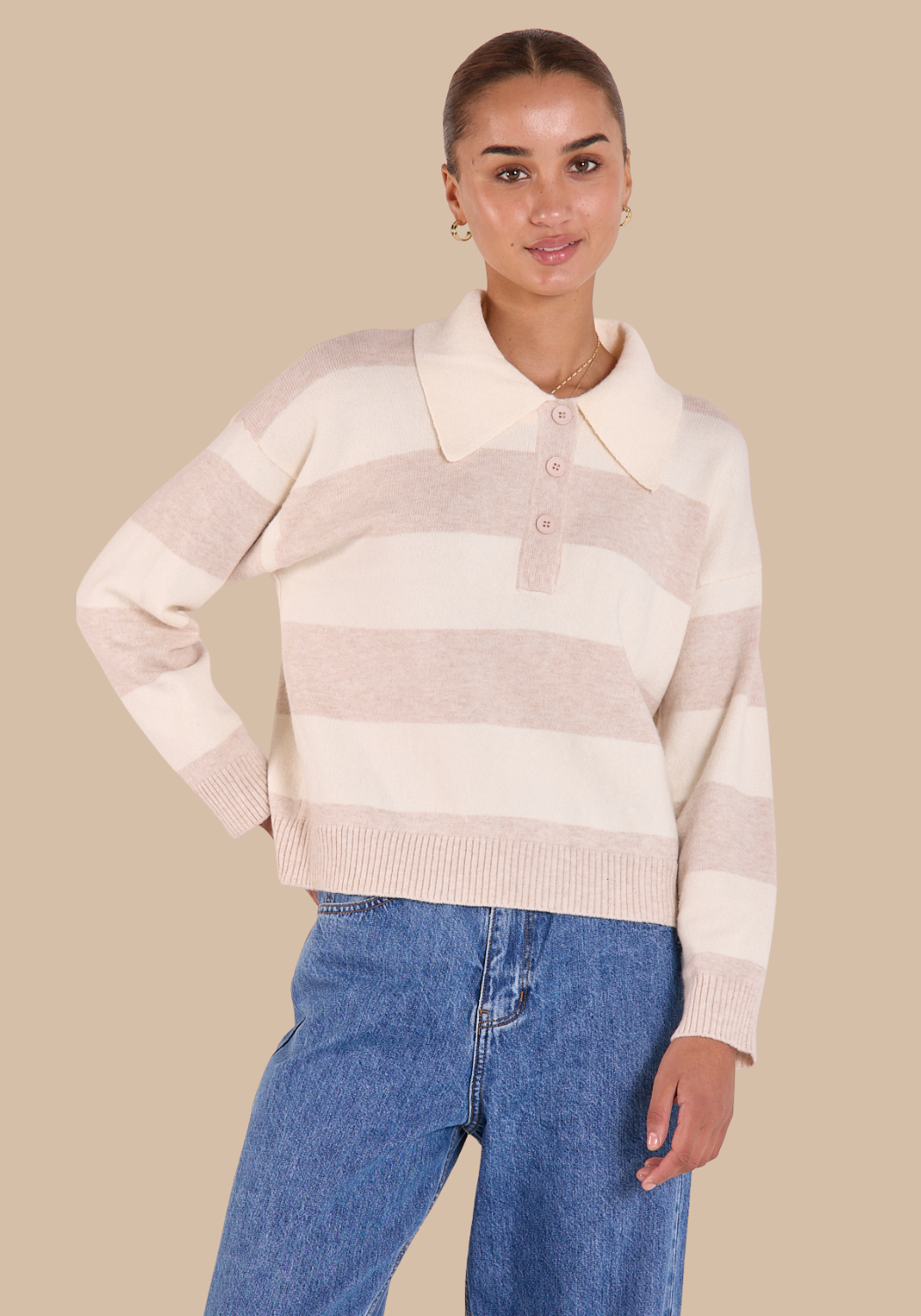 FEATHER + NOISE STEFI RUGBY KNIT - CREAM BEIGE