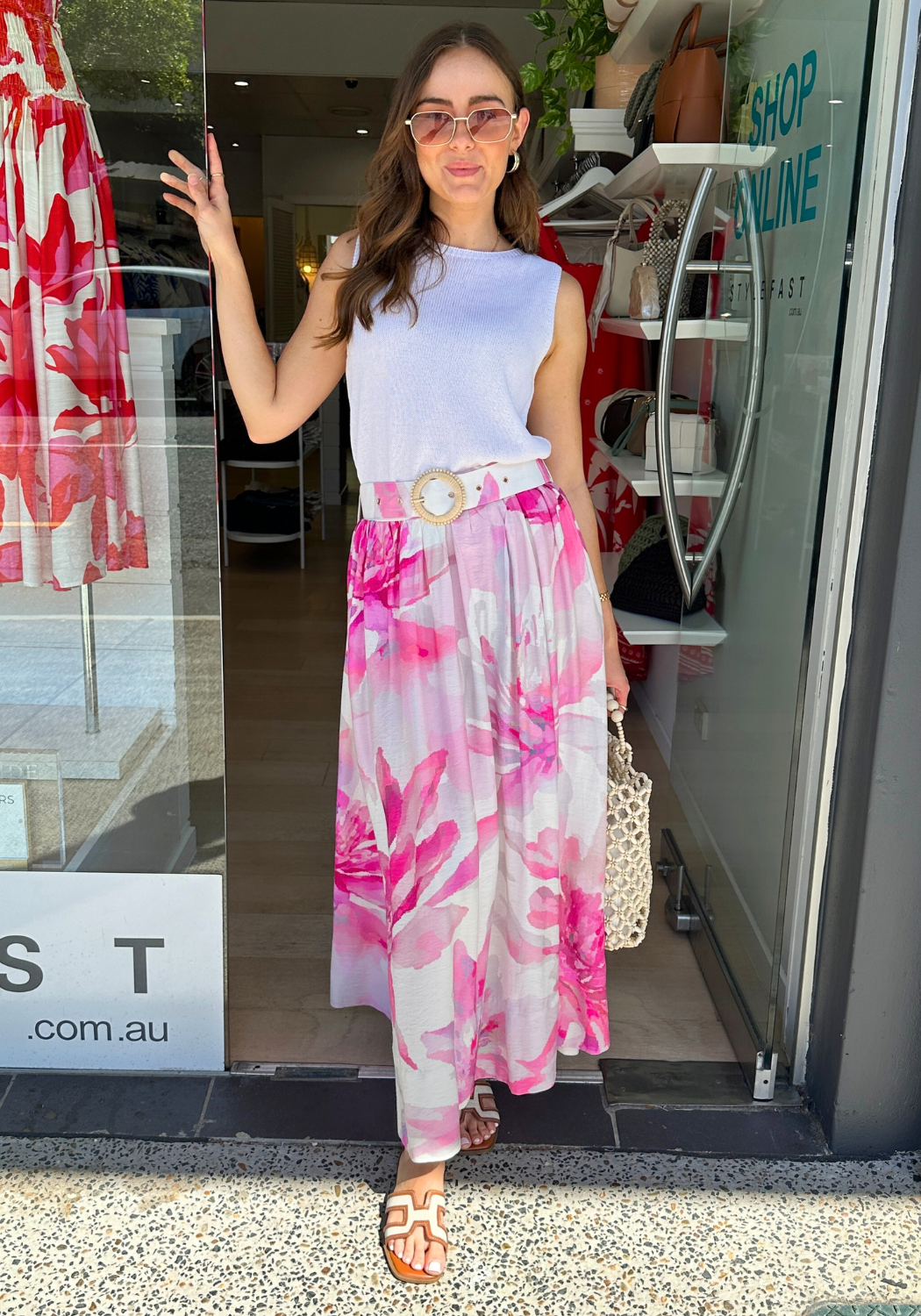 DEMI CIRCLE MAXI SKIRT - PINK FLORAL