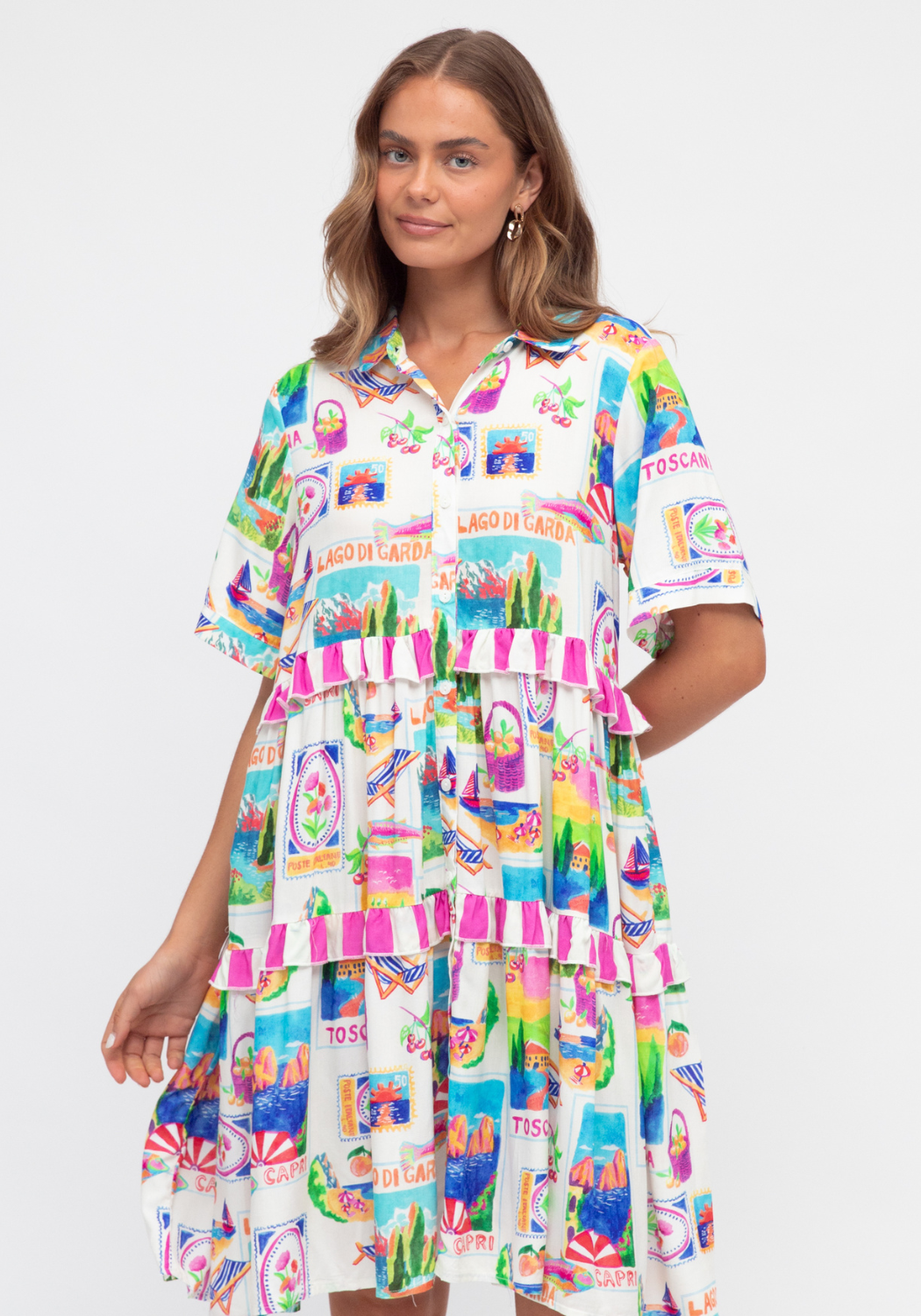 NICOLETTA TIERED MINI DRESS - MULTI PRINT