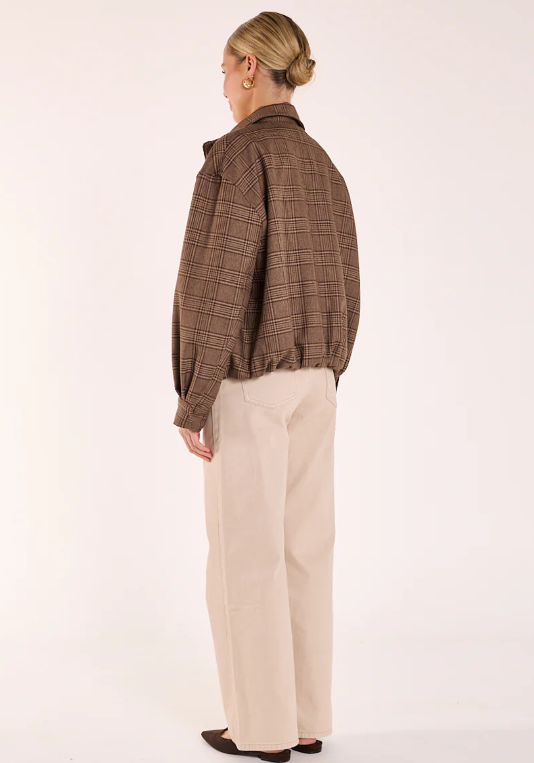 FEATHER + NOISE MEGAN BOMBER - BROWN CHECK