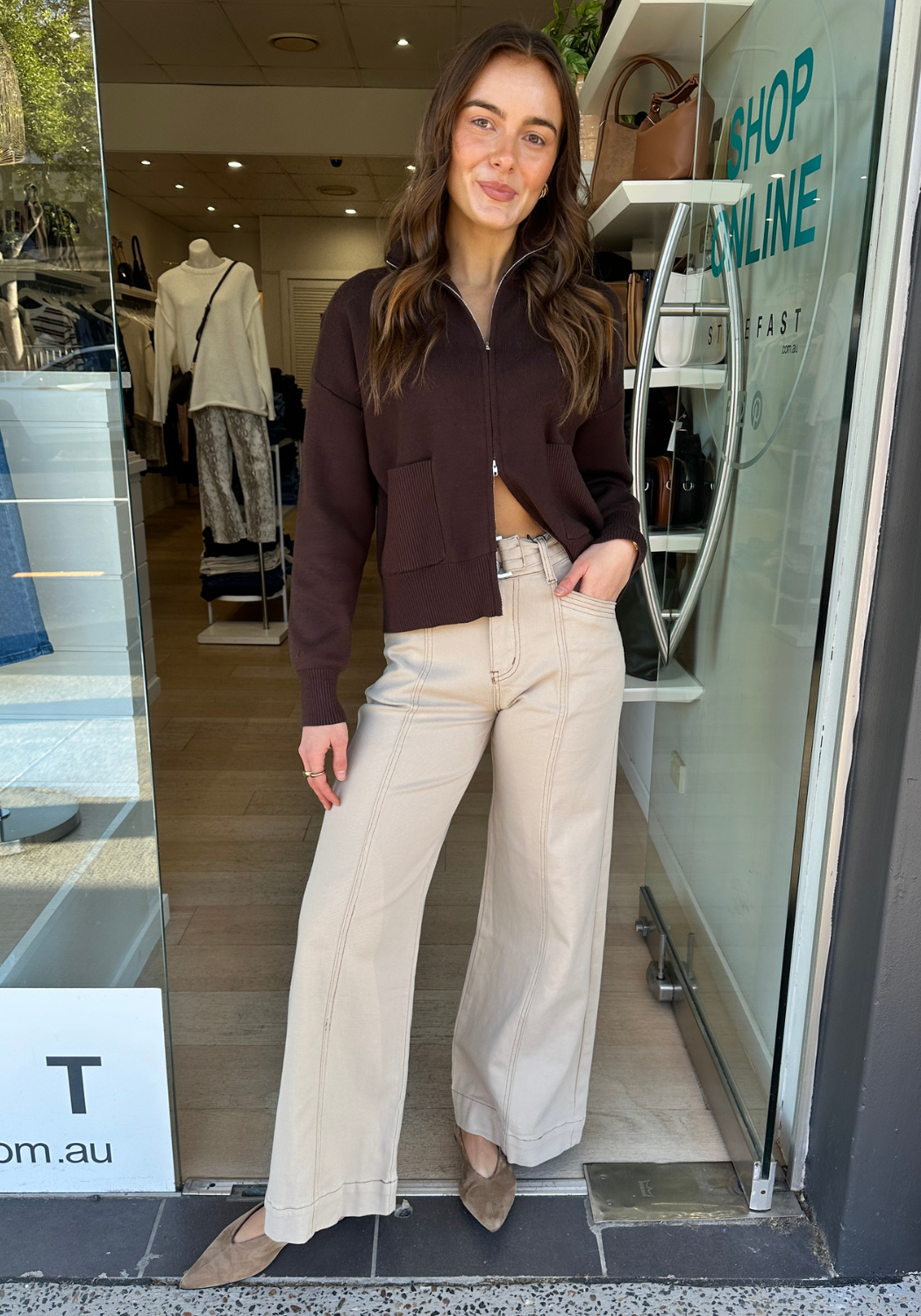TYLER HIGH WAISTED WIDE LEG JEAN - OATMEAL