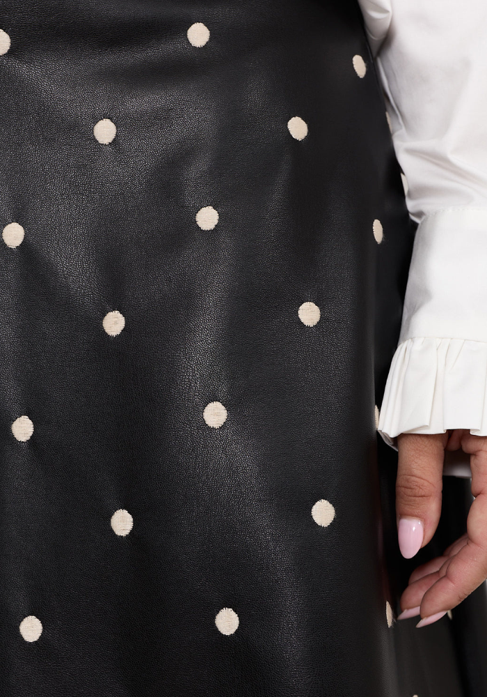 ADORNE VIKTORIA FAUX LEATHER SKIRT - BLACK SPOT