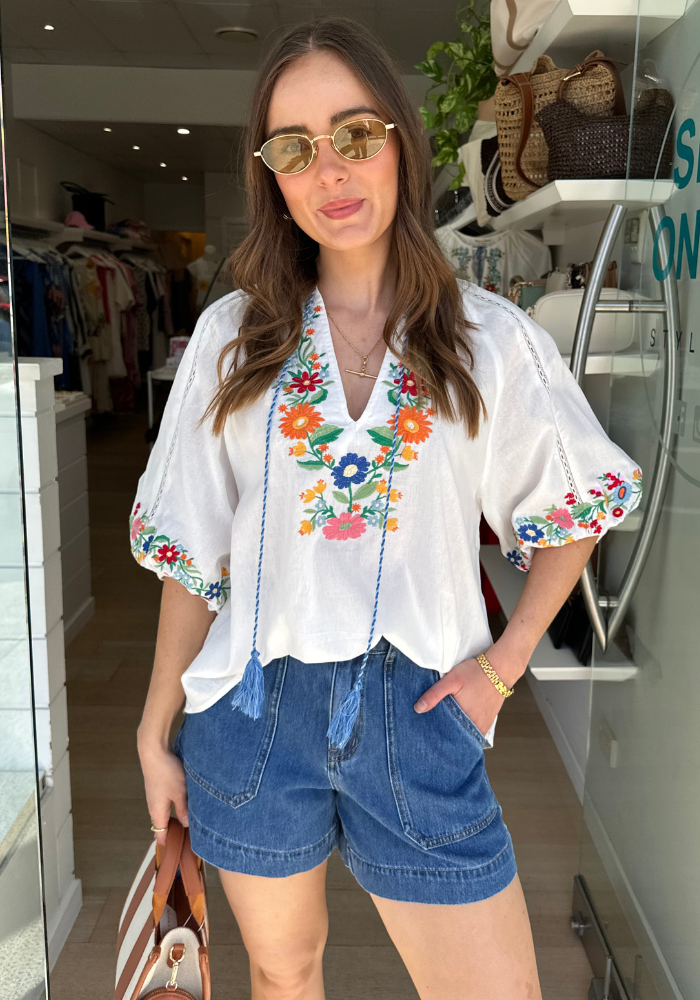 SANDY BLOUSE - WHITE/EMBROIDERY