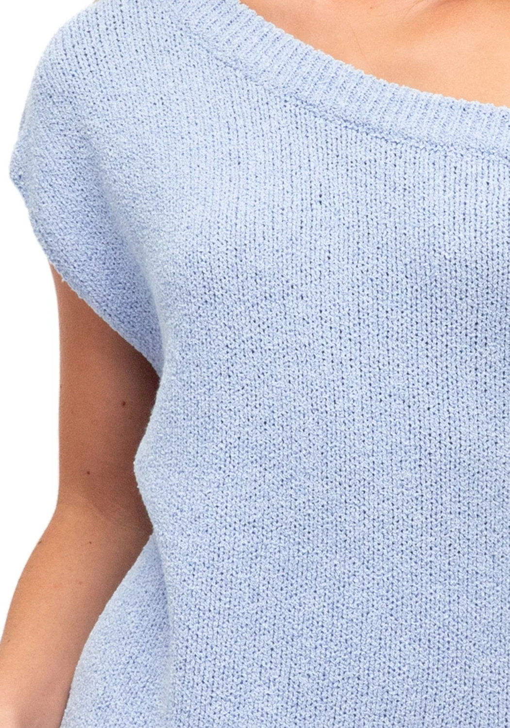 MADISON OFF THE SHOULDER KNIT TOP - SKY BLUE