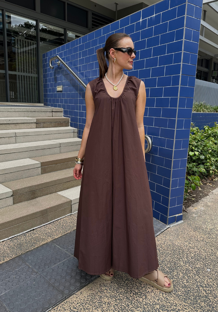 Load image into Gallery viewer, DAHLIA A LINE MAXI DRESS - CHOCOLATE
