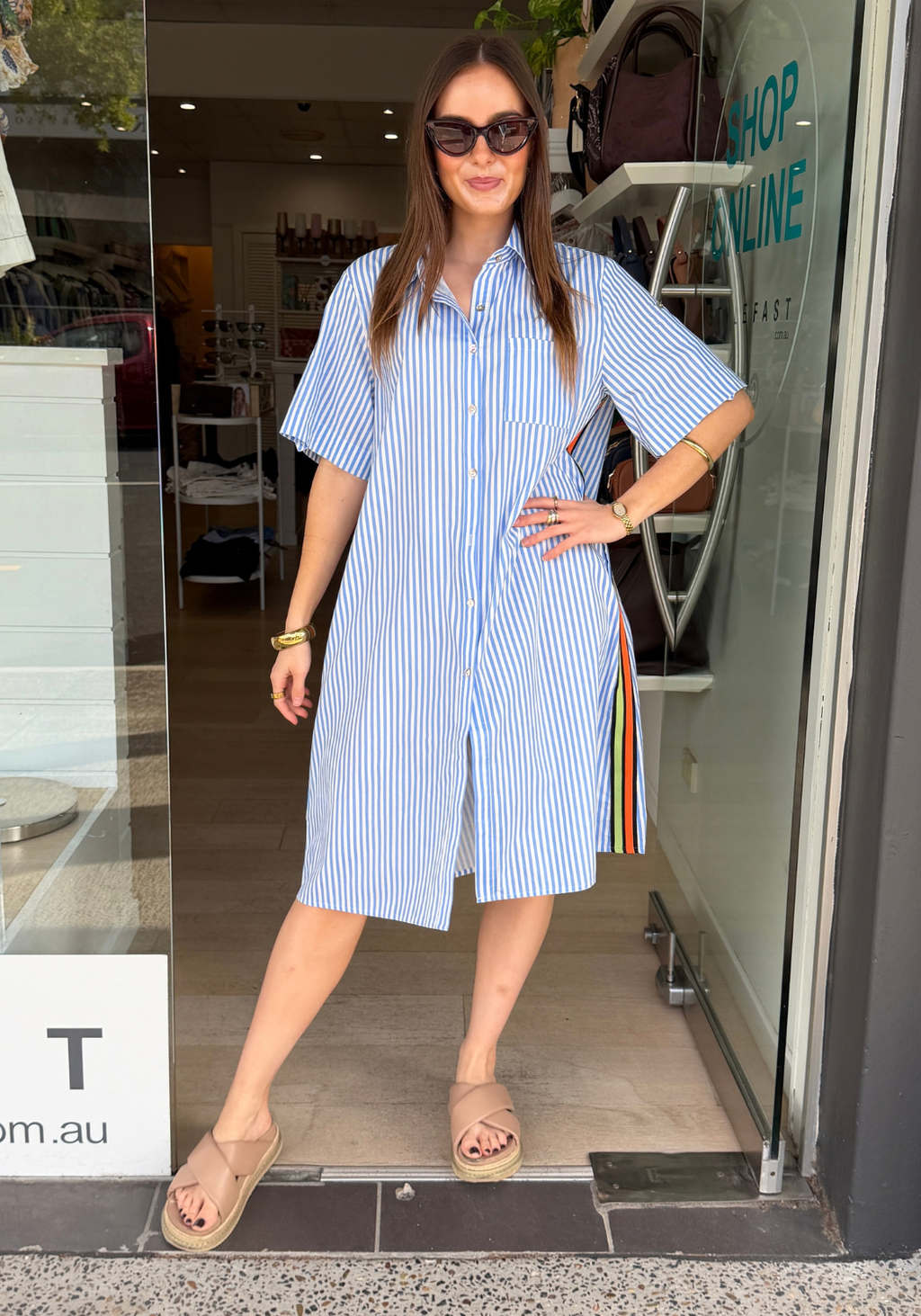 FRIDA MIDI SHIRT DRESS - BLUE/WHITE STRIPE