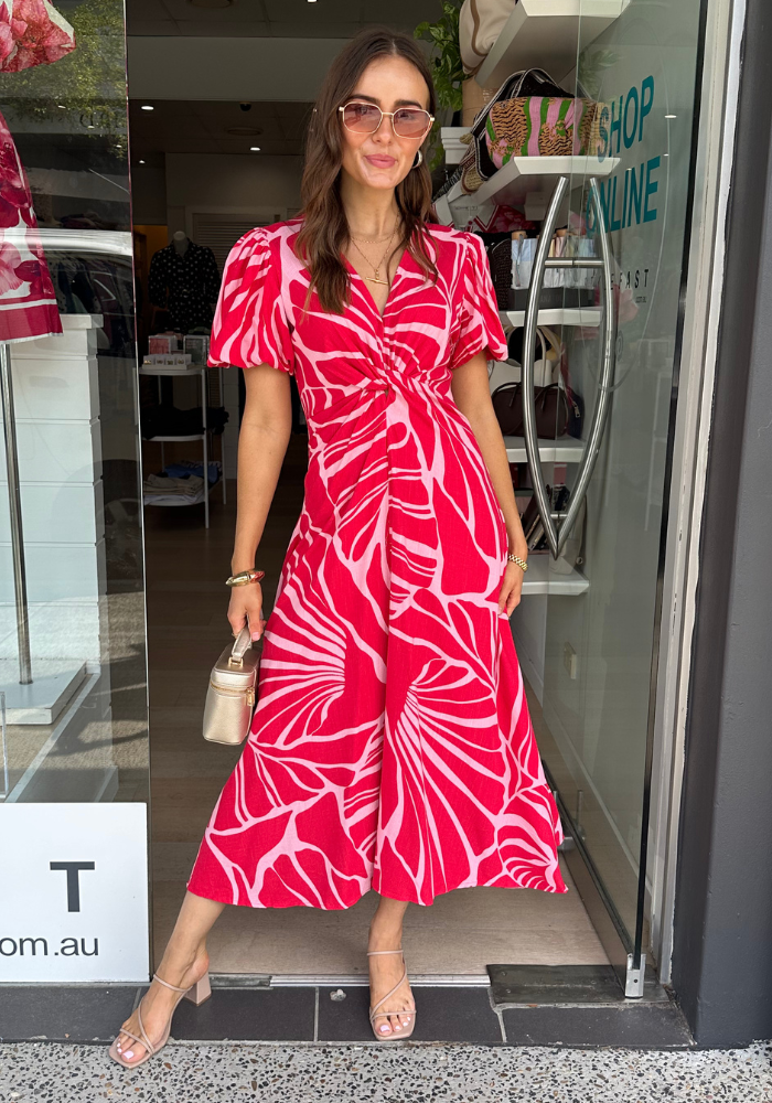 GAIA MAXI DRESS - RED/ PINK PRINT