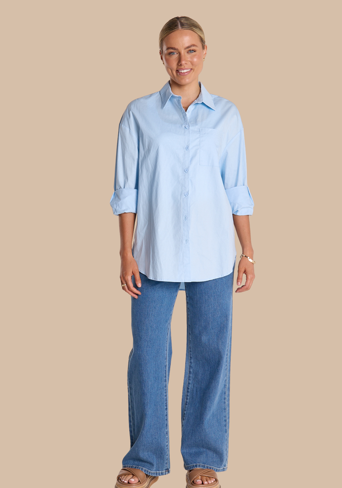 Load image into Gallery viewer, FEATHER + NOISE EVE COTTON SHIRT - POWDER BLUE