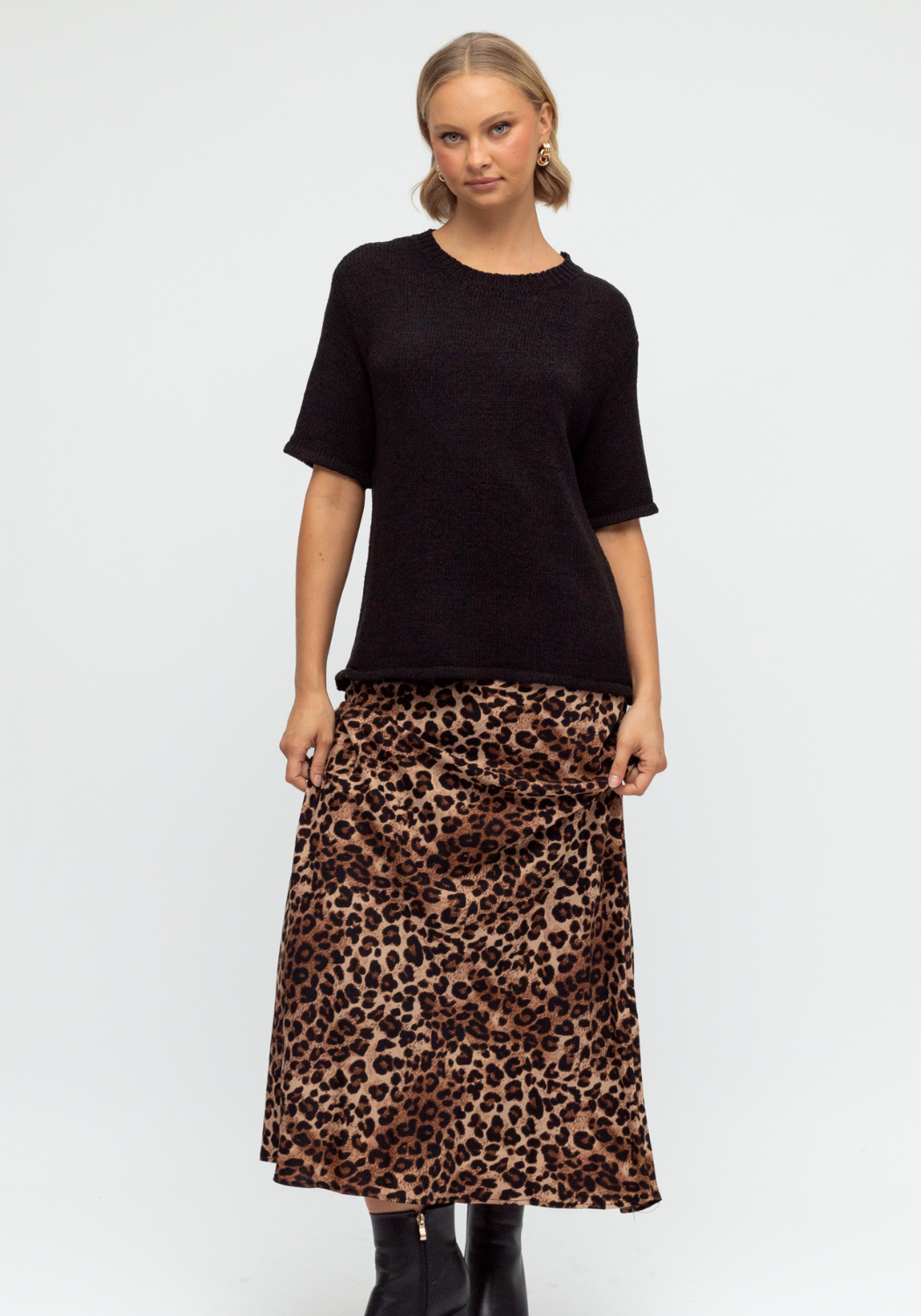 EMERY RELAXED KNITTED TEE - BLACK
