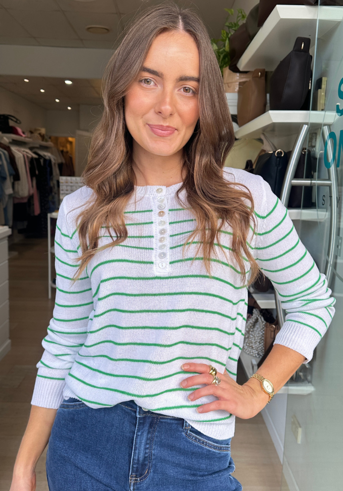 GIA KNIT - GREEN & WHITE STRIPE