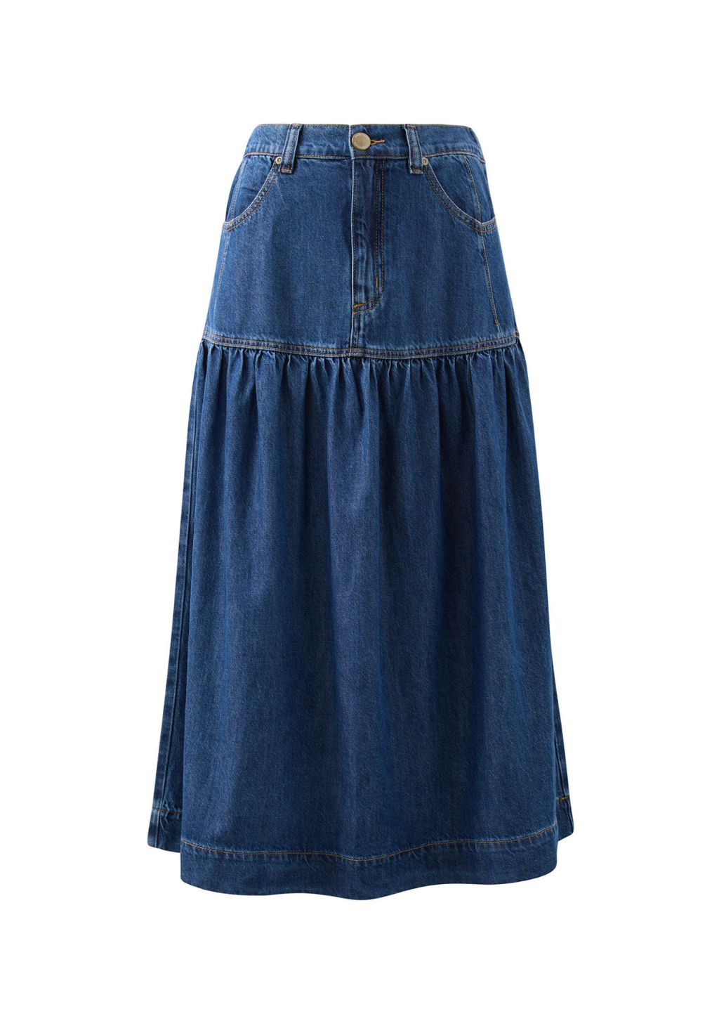 CERES LIFE DROP WAIST MIDI SKIRT - CASPIAN BLUE