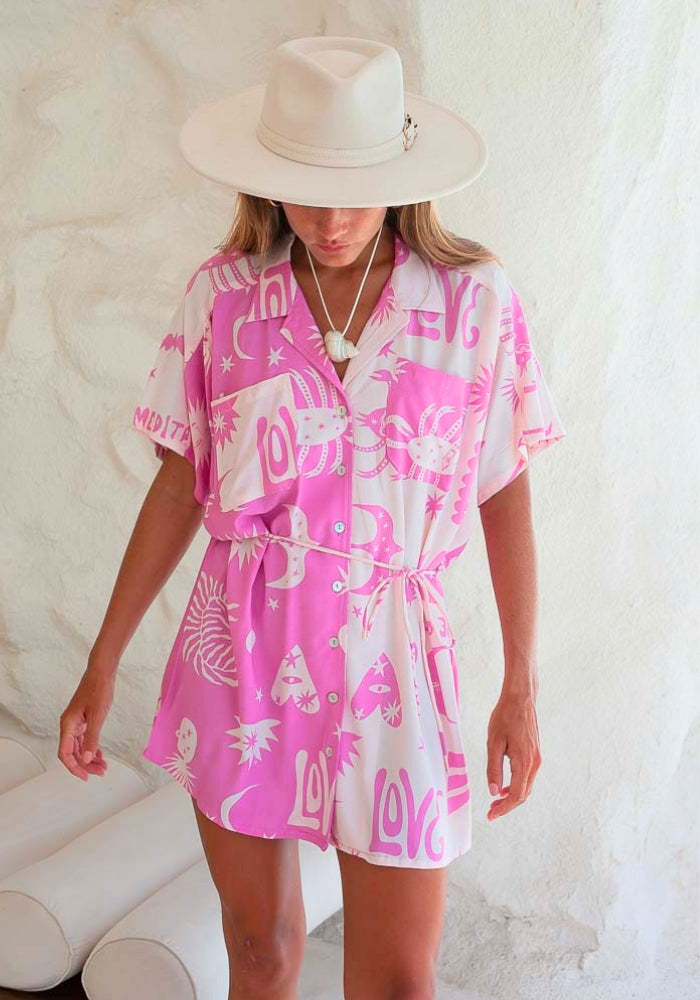 Load image into Gallery viewer, PALM COLLECTIVE ALTEGO SHIRTDRESS - PINK PALM