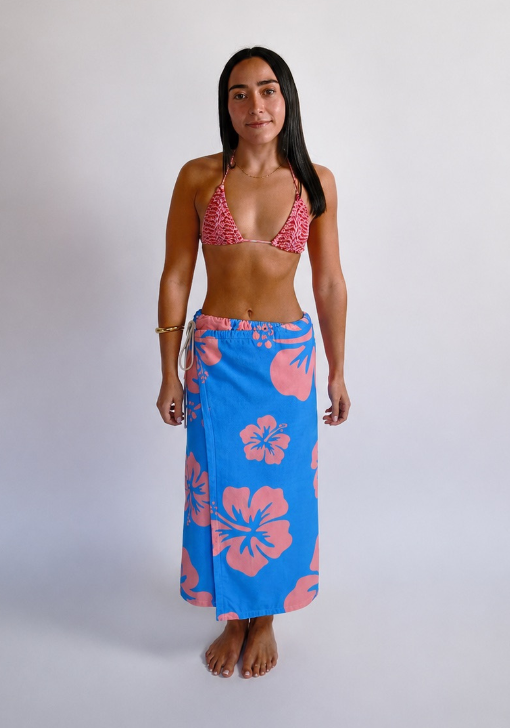 SASSY SURF OCEAN BLOOM BEACH TOWEL SKIRT - BLUE/PINK