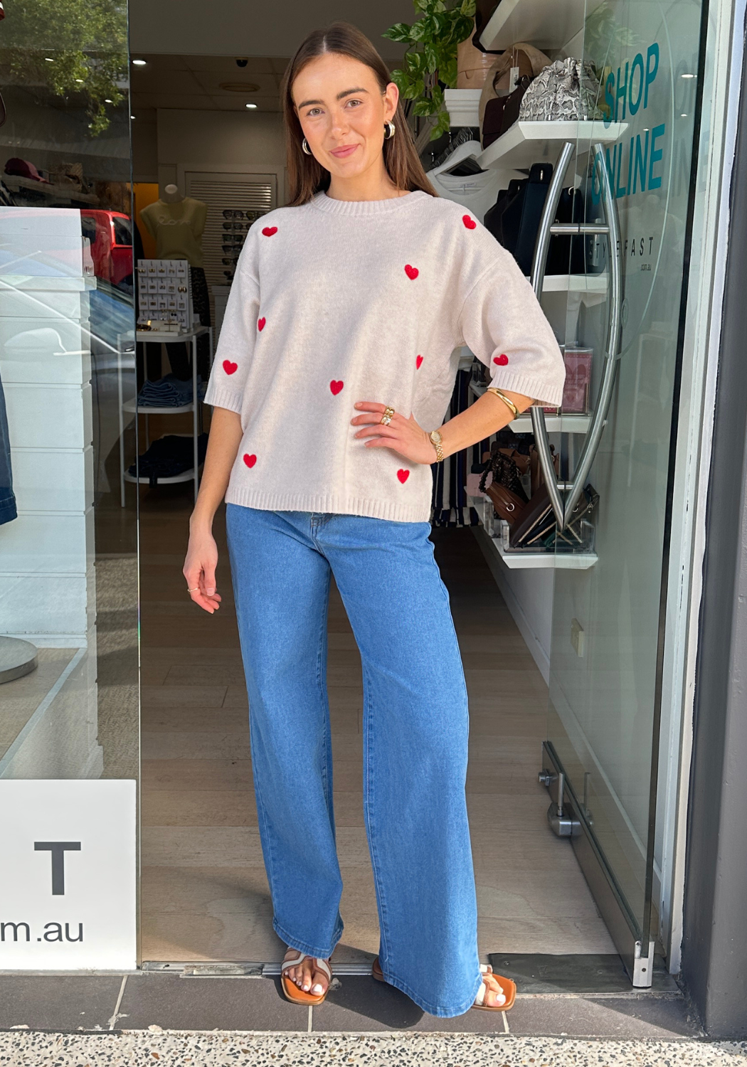 LOTTIE EMBROIDERED HEART KNIT - BEIGE