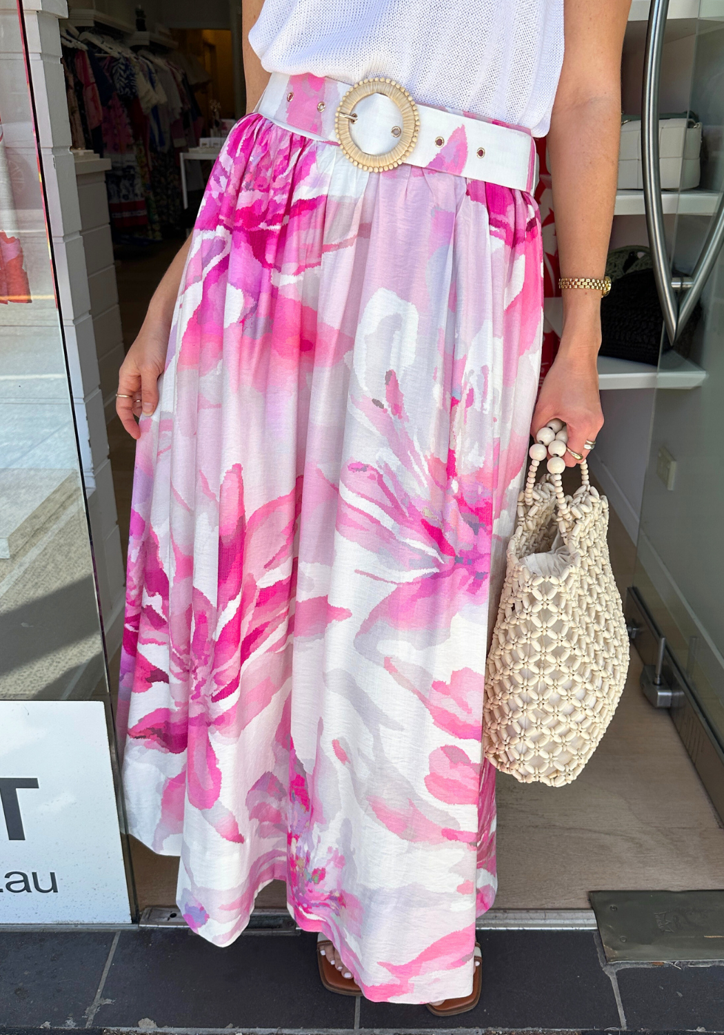 DEMI CIRCLE MAXI SKIRT - PINK FLORAL