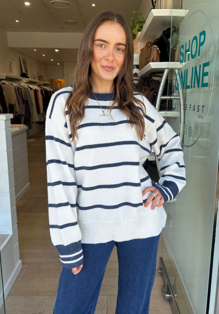 AILANI KNIT JUMPER - WHITE & BLUE STRIPE