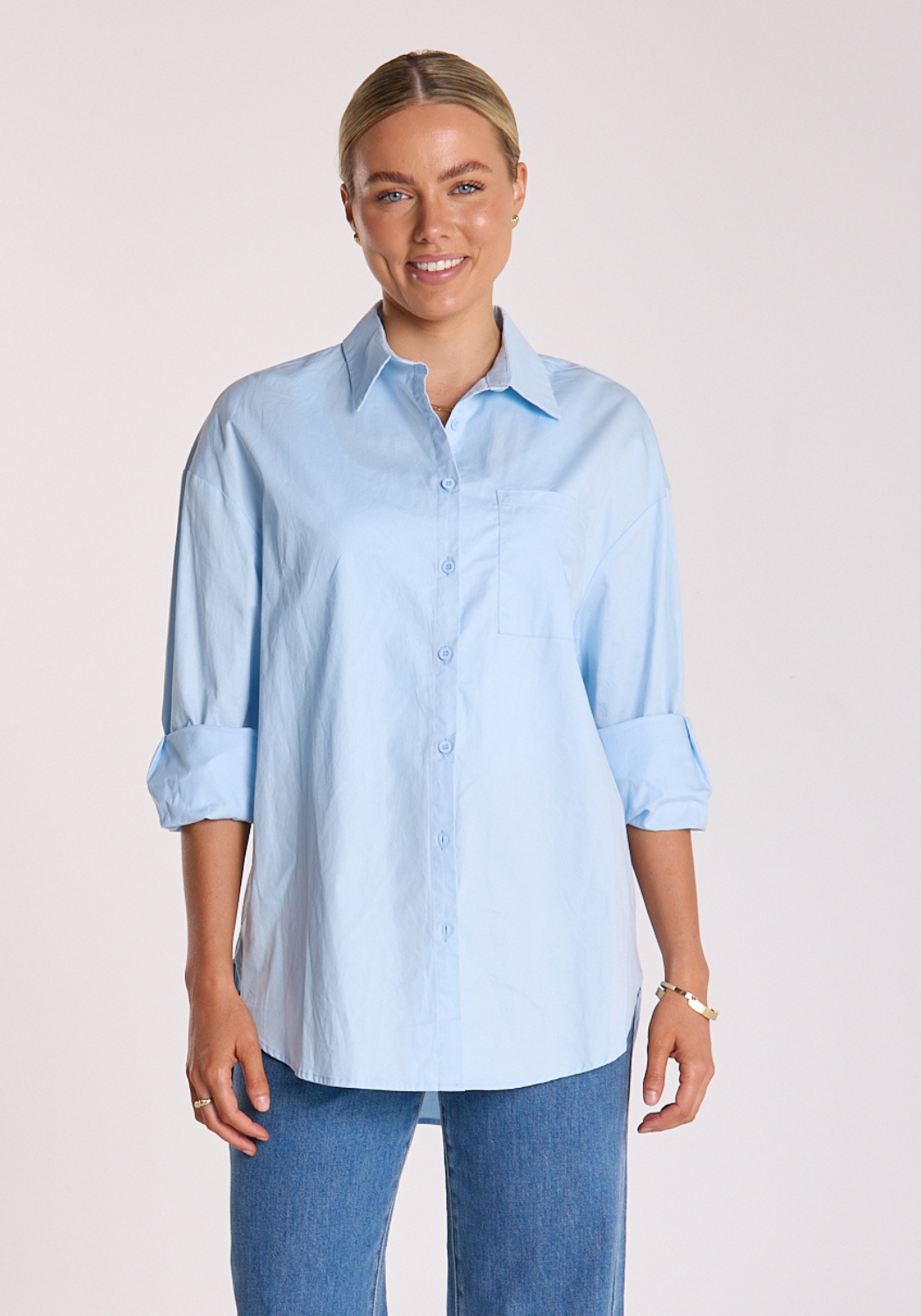 FEATHER + NOISE EVE COTTON SHIRT - POWDER BLUE