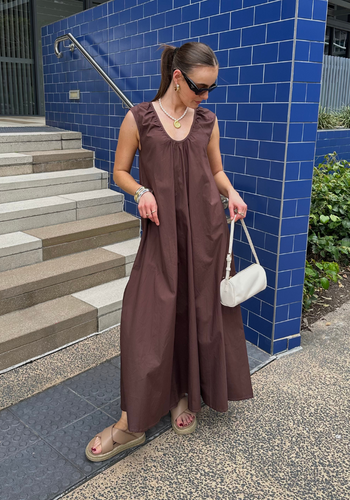 DAHLIA A LINE MAXI DRESS - CHOCOLATE