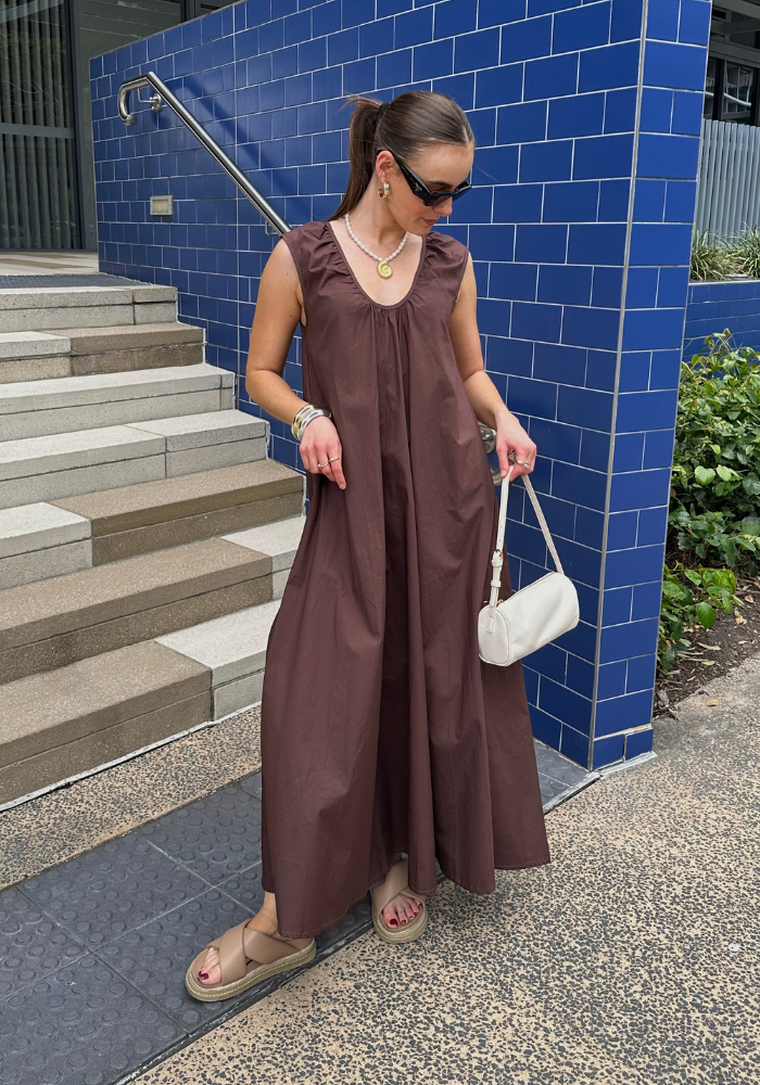 DAHLIA A LINE MAXI DRESS - CHOCOLATE