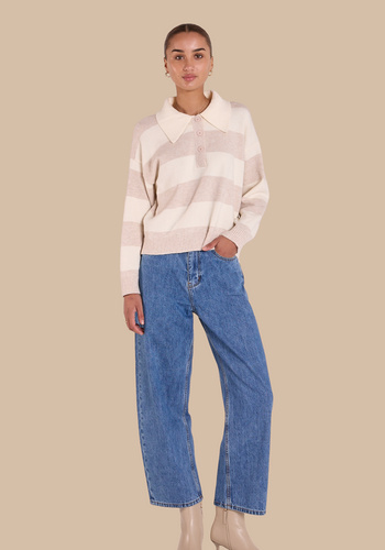 FEATHER + NOISE STEFI RUGBY KNIT - CREAM BEIGE