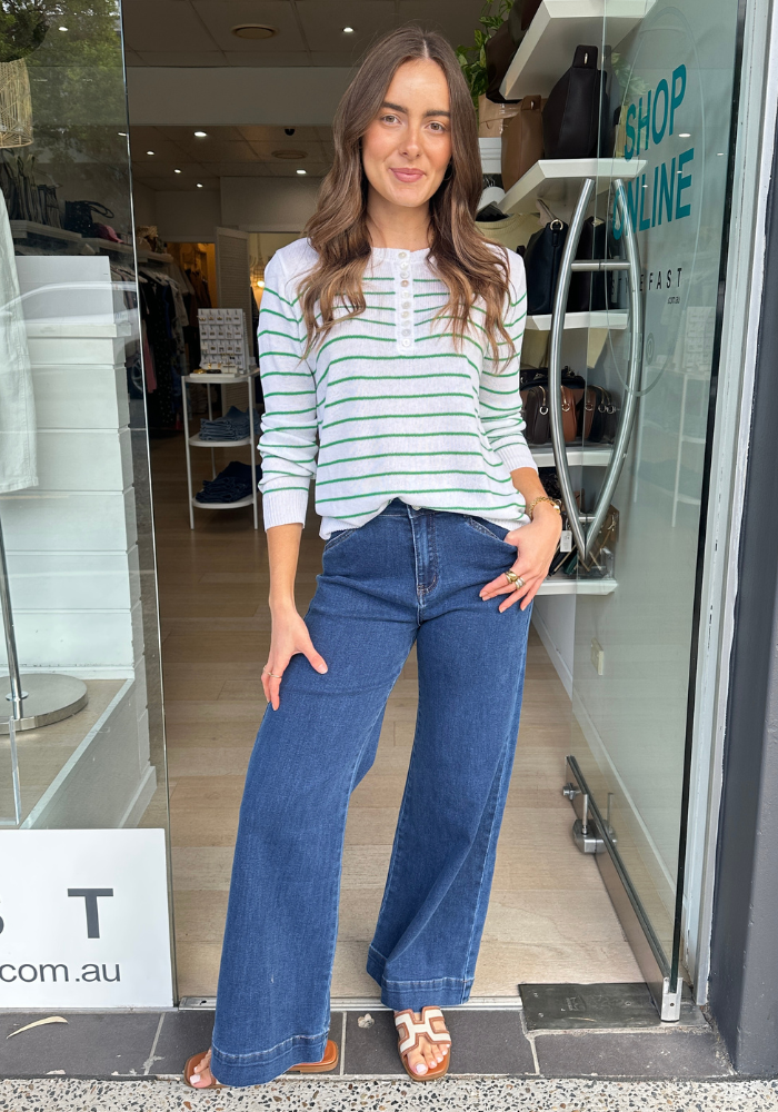 GIA KNIT - GREEN & WHITE STRIPE