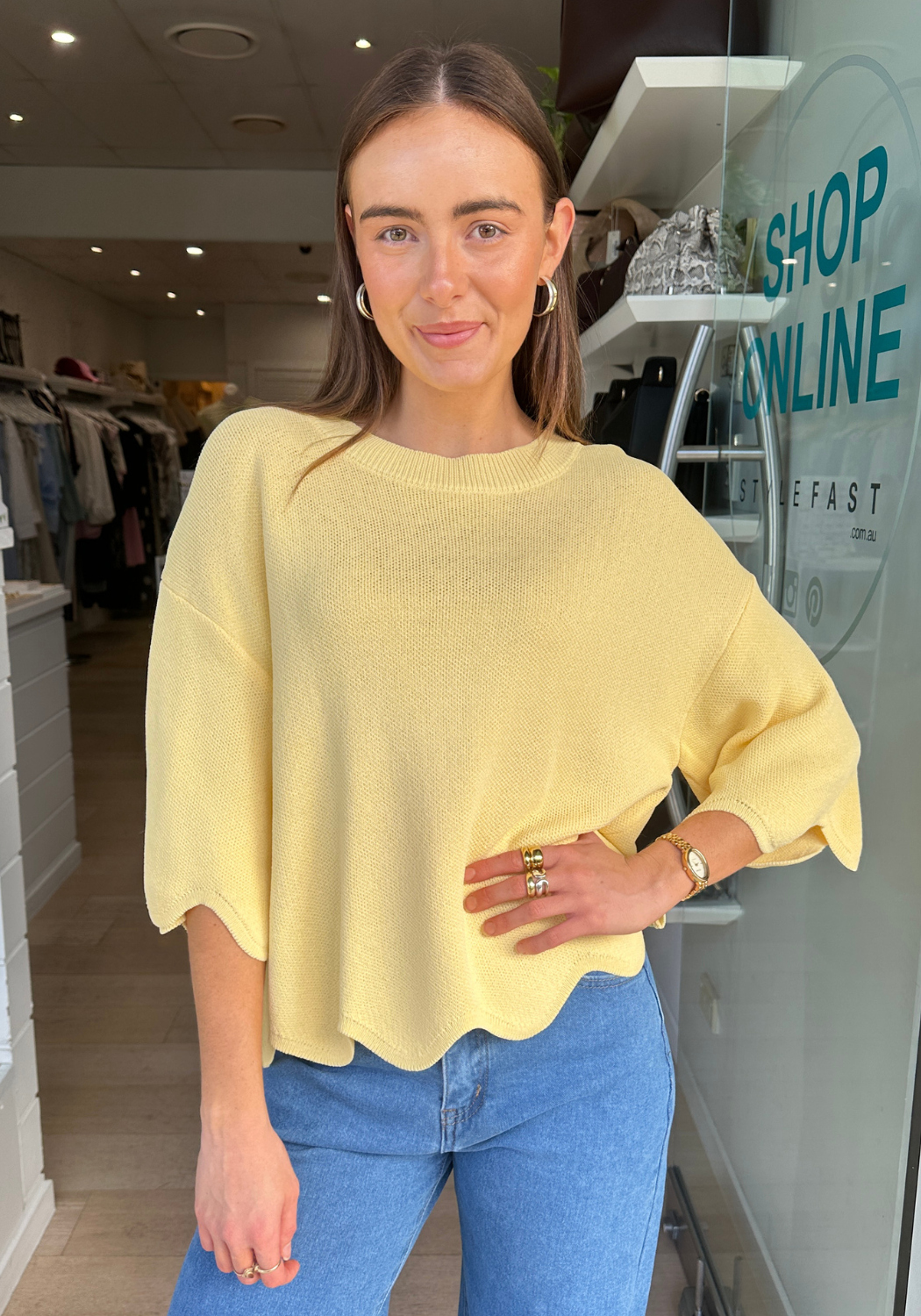 BONNIE SCALLOPED EDGE KNIT - BUTTER YELLOW