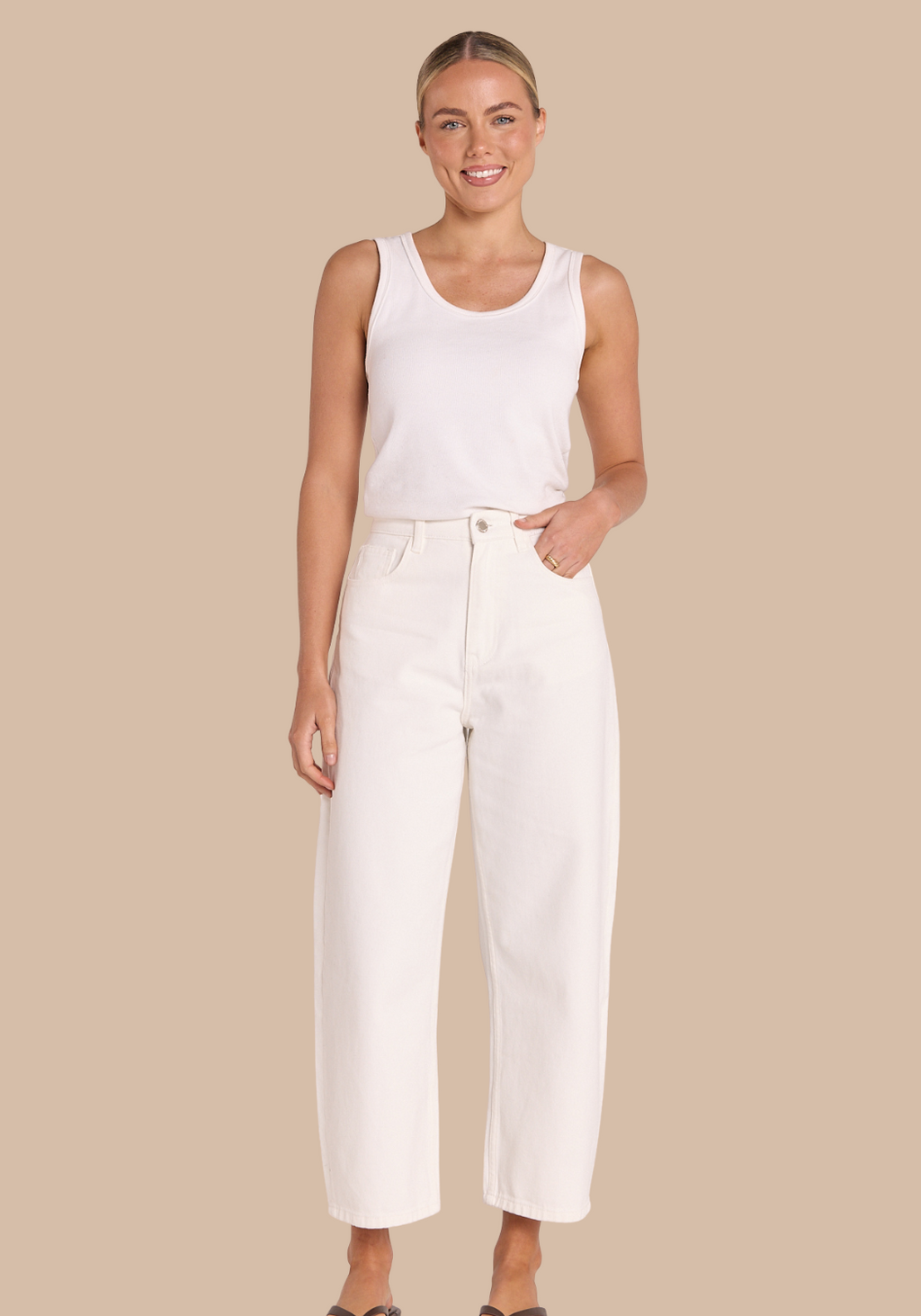 FEATHER + NOISE LOLA CROPPED BARREL JEAN - WHITE