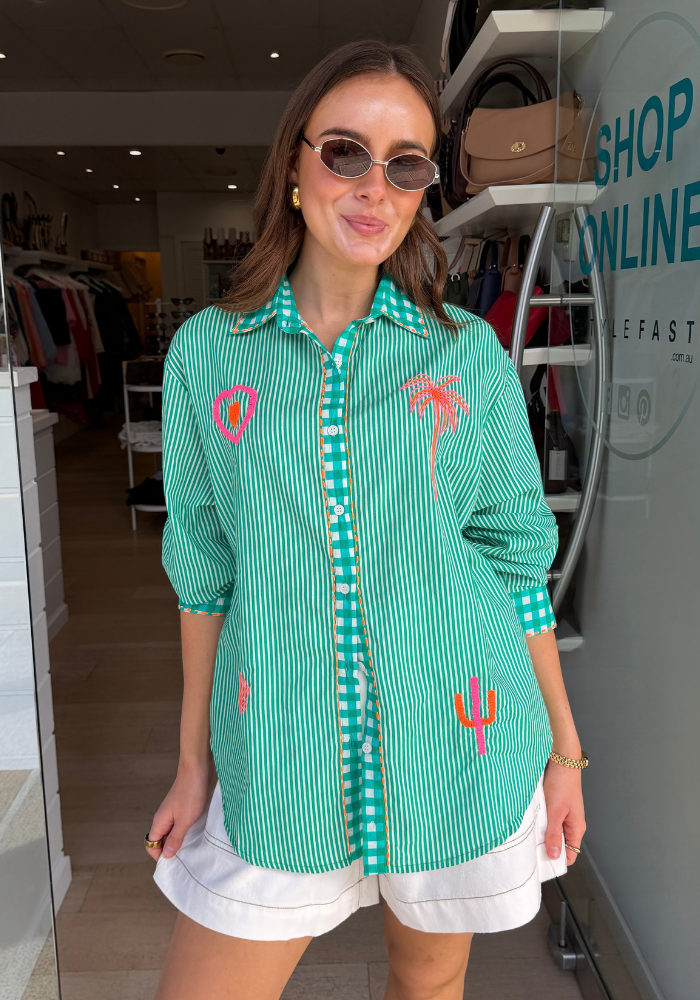 ZOE COTTON SHIRT - GREEN STRIPE