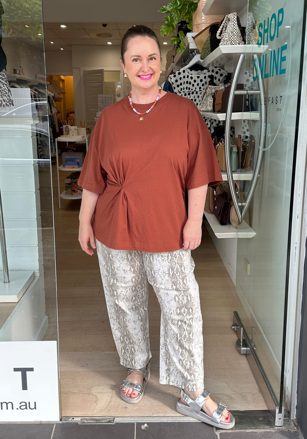 LEO DENIM BARREL JEANS - SNAKESKIN PRINT