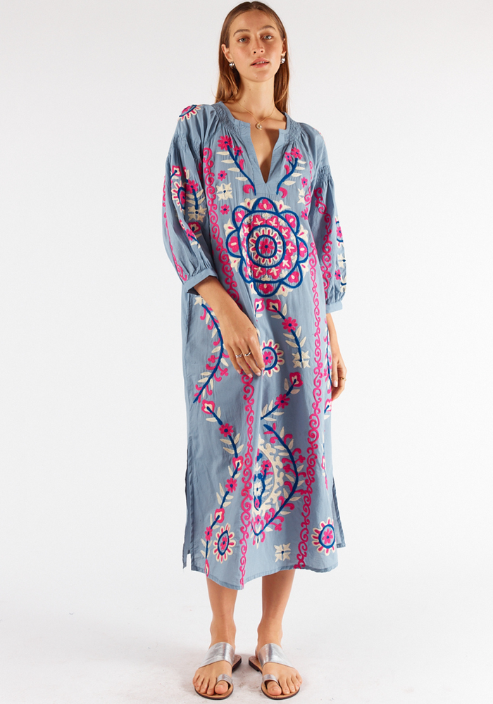 Load image into Gallery viewer, RUBY YAYA MEDITERRANEAN DRESS - LIGHT DENIM WASH