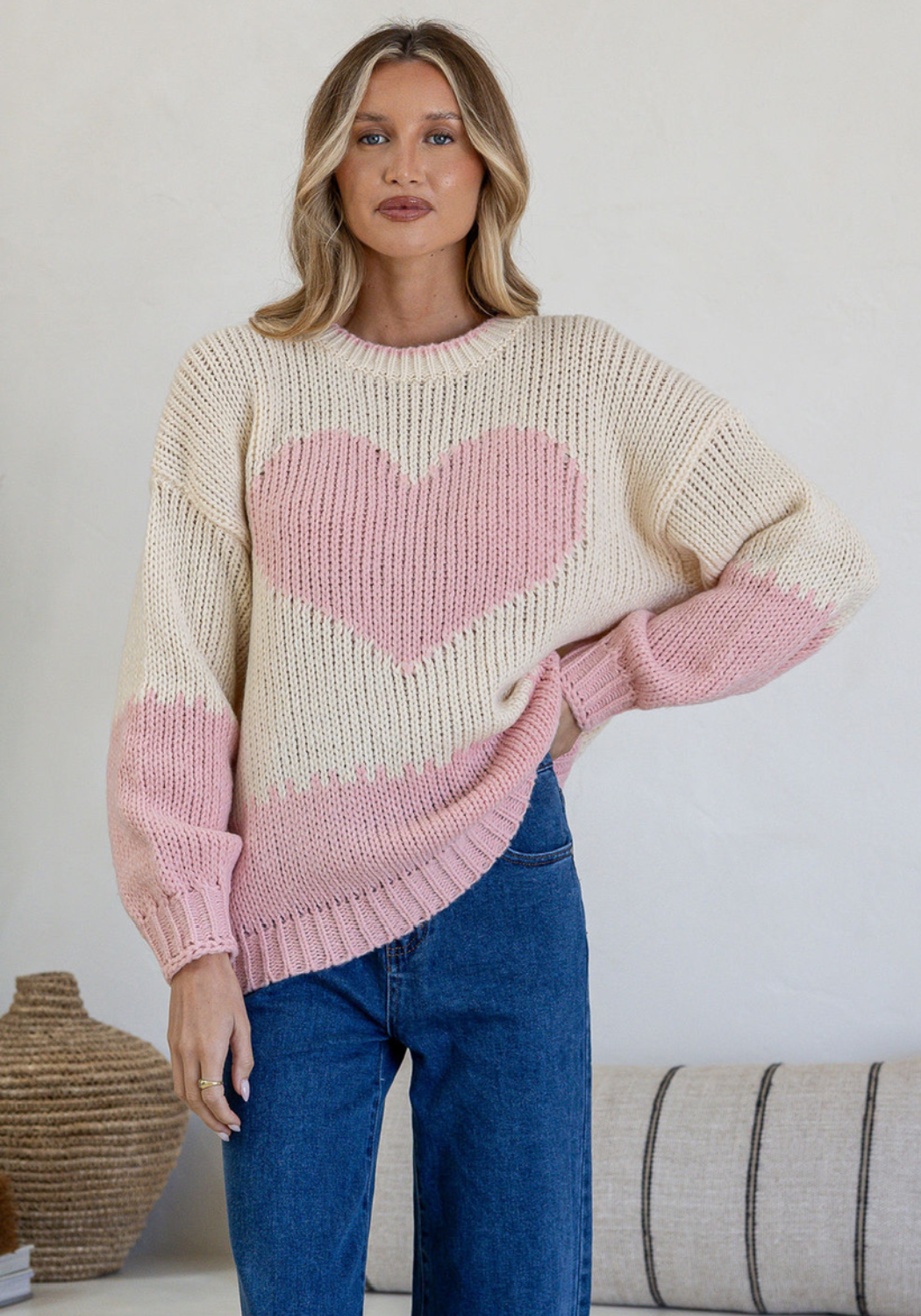 J'DORE HEART KNIT - PINK/CREAM