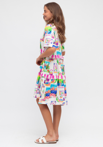 NICOLETTA TIERED MINI DRESS - MULTI PRINT