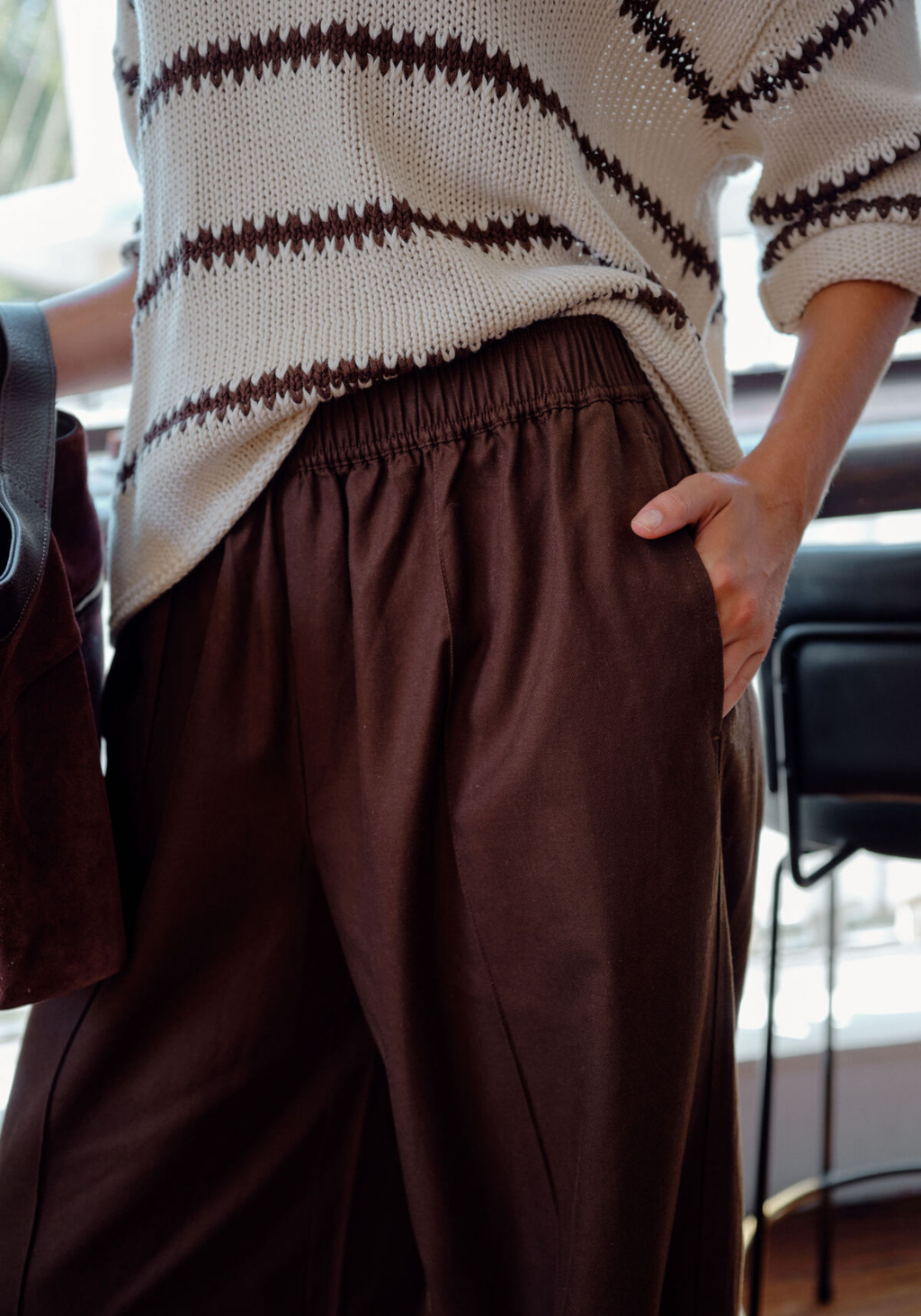 CERES LIFE IZZIE PINSTITCH PANT - CHOCOLATE